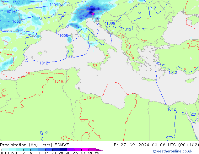 Precipitation (6h) ECMWF Fr 27.09.2024 06 UTC