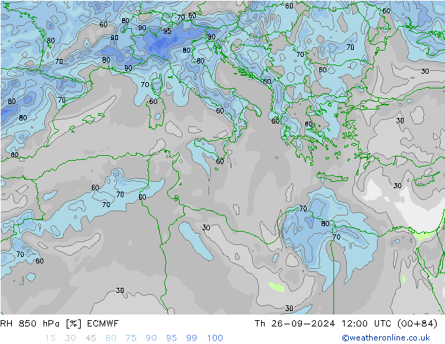 RH 850 hPa ECMWF Th 26.09.2024 12 UTC