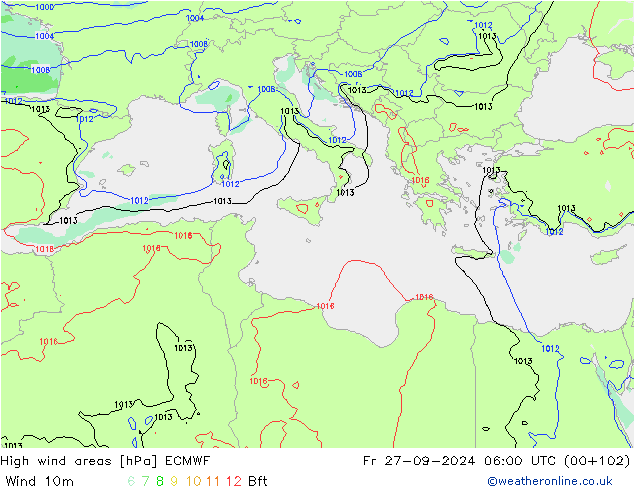 High wind areas ECMWF ven 27.09.2024 06 UTC