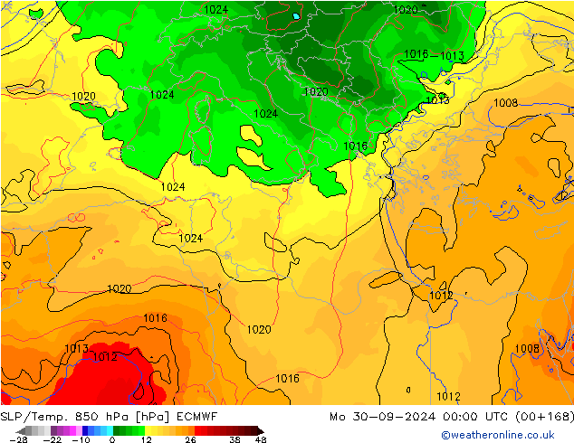 SLP/Temp. 850 hPa ECMWF lun 30.09.2024 00 UTC