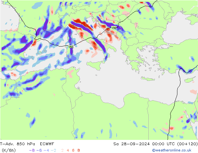 T-Adv. 850 hPa ECMWF Sa 28.09.2024 00 UTC