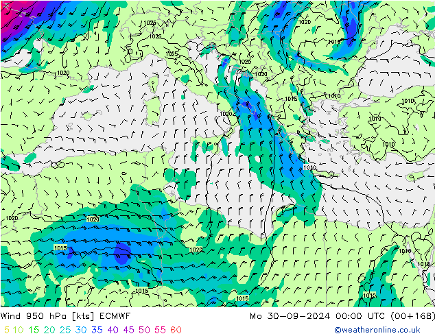 Wind 950 hPa ECMWF Po 30.09.2024 00 UTC