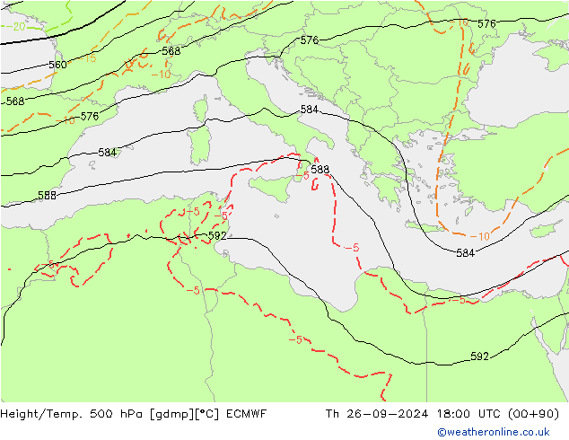 Z500/Rain (+SLP)/Z850 ECMWF Th 26.09.2024 18 UTC