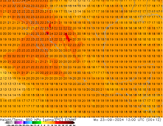 Geop./Temp. 850 hPa ECMWF lun 23.09.2024 12 UTC