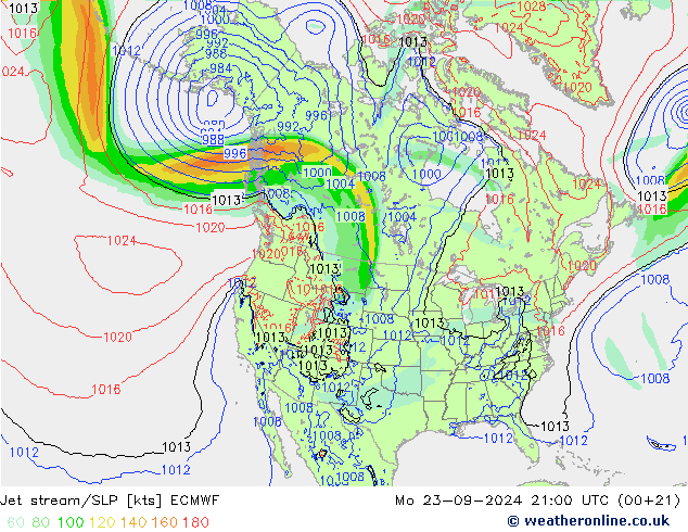 Straalstroom/SLP ECMWF ma 23.09.2024 21 UTC