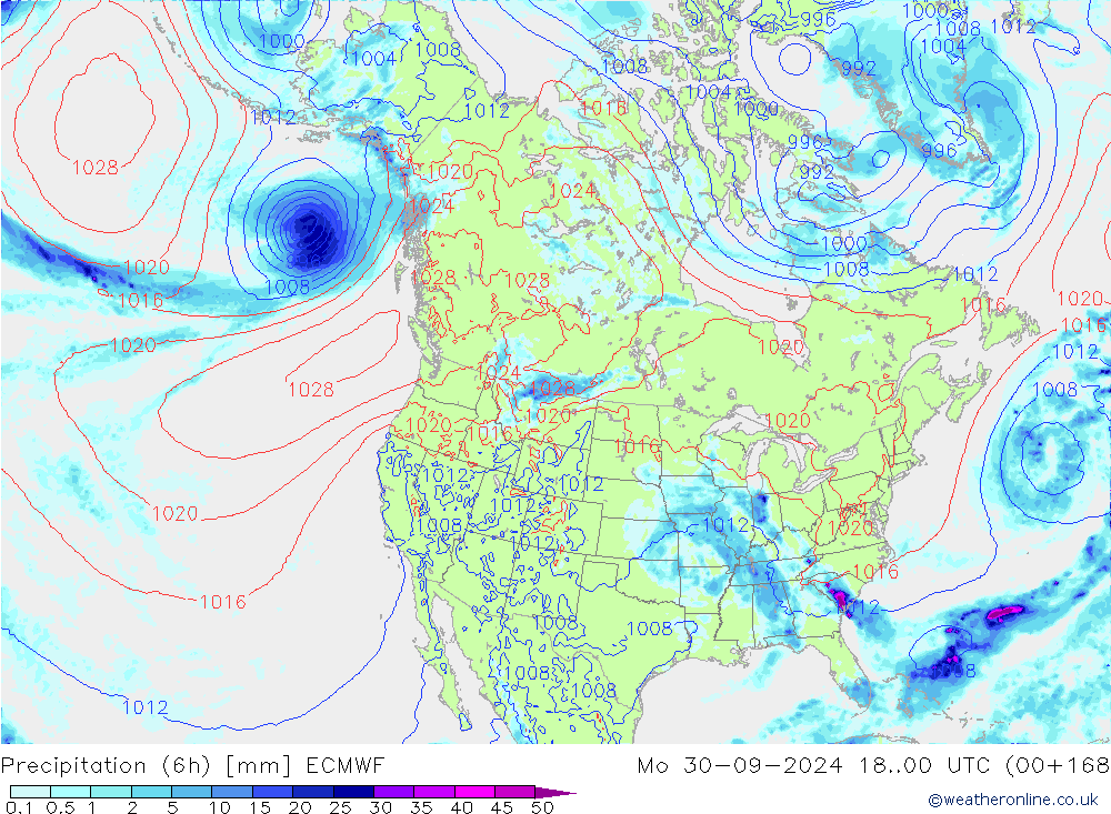 Z500/Rain (+SLP)/Z850 ECMWF пн 30.09.2024 00 UTC