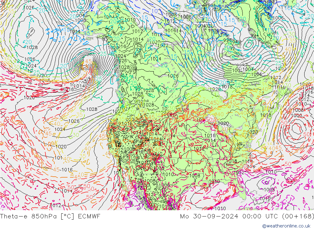 Theta-e 850hPa ECMWF pon. 30.09.2024 00 UTC