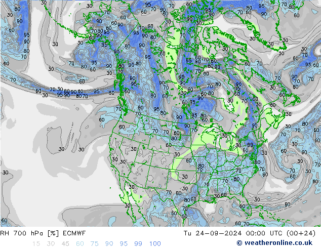 Humidité rel. 700 hPa ECMWF mar 24.09.2024 00 UTC