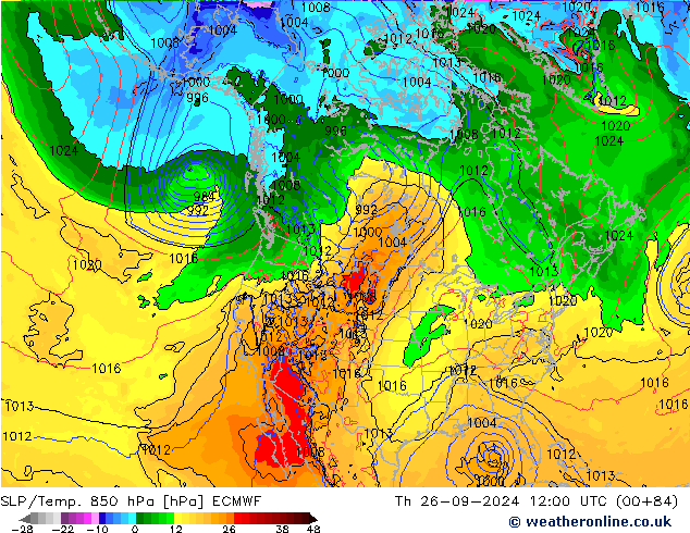 SLP/Temp. 850 hPa ECMWF Do 26.09.2024 12 UTC