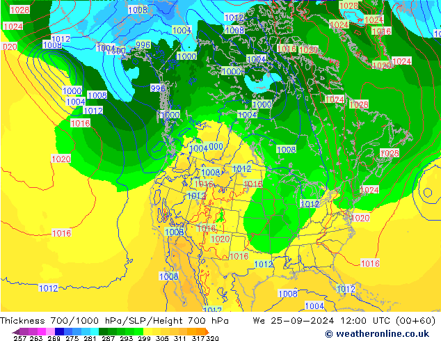 Thck 700-1000 hPa ECMWF Qua 25.09.2024 12 UTC