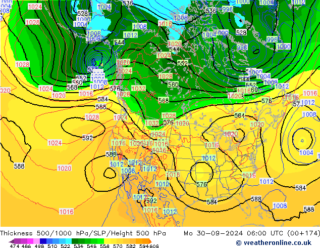 Espesor 500-1000 hPa ECMWF lun 30.09.2024 06 UTC