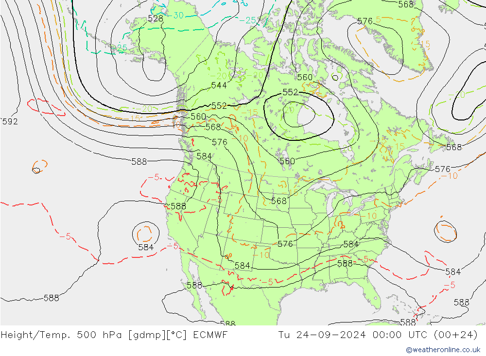 Z500/Rain (+SLP)/Z850 ECMWF 星期二 24.09.2024 00 UTC