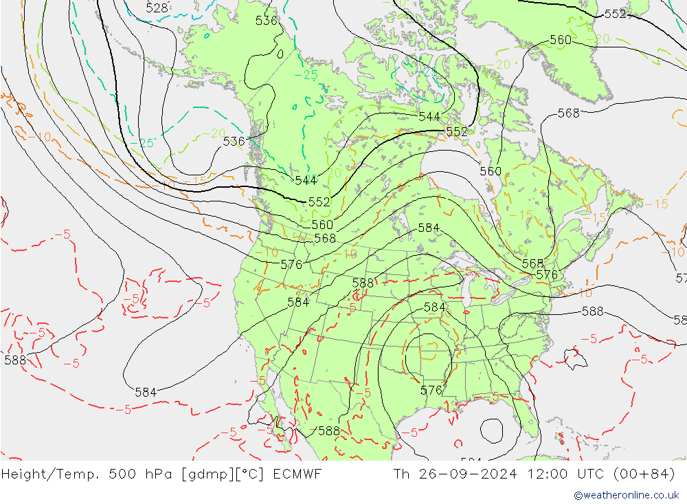 Z500/Rain (+SLP)/Z850 ECMWF Čt 26.09.2024 12 UTC