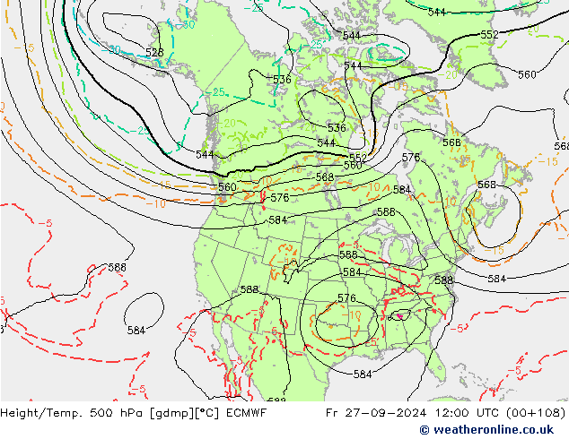 Z500/Yağmur (+YB)/Z850 ECMWF Cu 27.09.2024 12 UTC