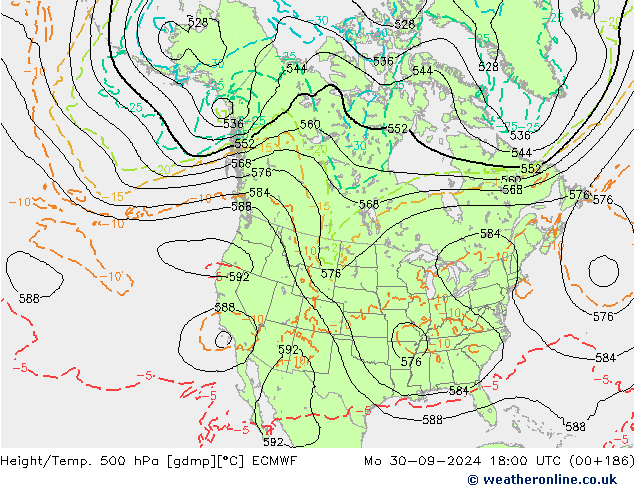 Height/Temp. 500 hPa ECMWF Po 30.09.2024 18 UTC