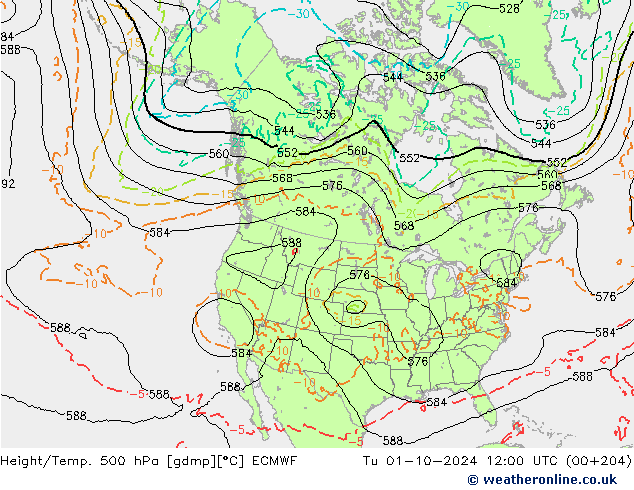 Z500/Rain (+SLP)/Z850 ECMWF вт 01.10.2024 12 UTC