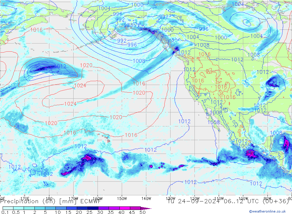 Totale neerslag (6h) ECMWF di 24.09.2024 12 UTC