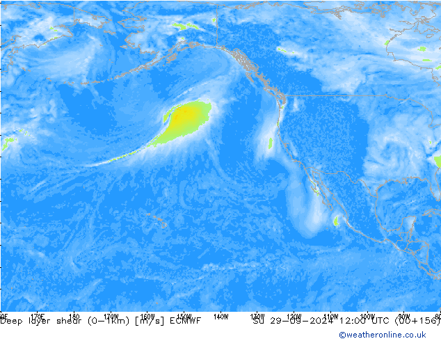 Deep layer shear (0-1km) ECMWF Su 29.09.2024 12 UTC