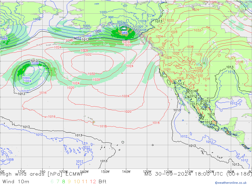 High wind areas ECMWF lun 30.09.2024 18 UTC