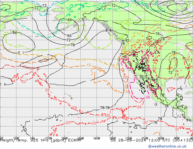 Height/Temp. 925 hPa ECMWF so. 28.09.2024 12 UTC