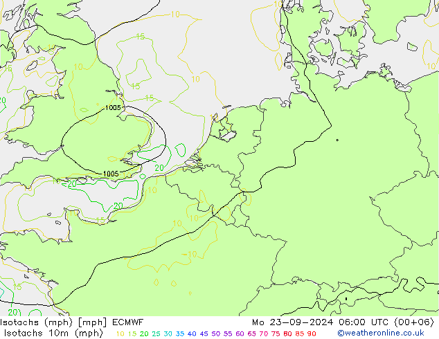 Isotachs (mph) ECMWF lun 23.09.2024 06 UTC