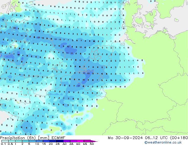 Z500/Yağmur (+YB)/Z850 ECMWF Pzt 30.09.2024 12 UTC