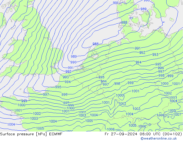 Surface pressure ECMWF Fr 27.09.2024 06 UTC