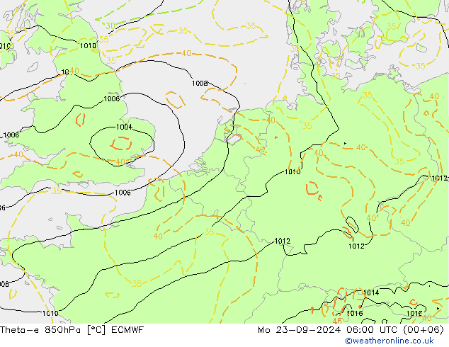 Theta-e 850hPa ECMWF Mo 23.09.2024 06 UTC