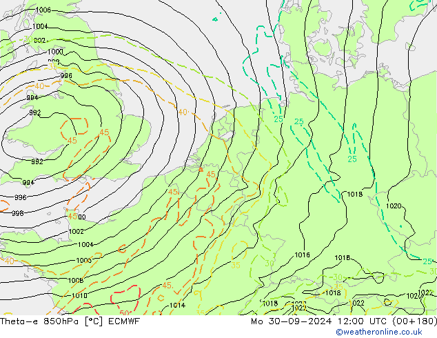 Theta-e 850hPa ECMWF Mo 30.09.2024 12 UTC