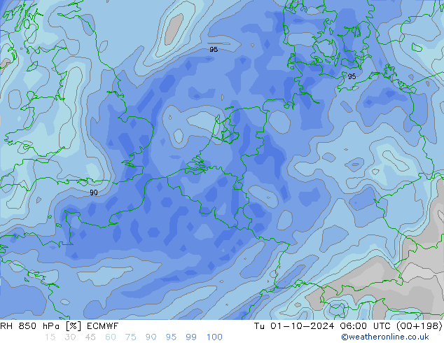 RH 850 hPa ECMWF Tu 01.10.2024 06 UTC