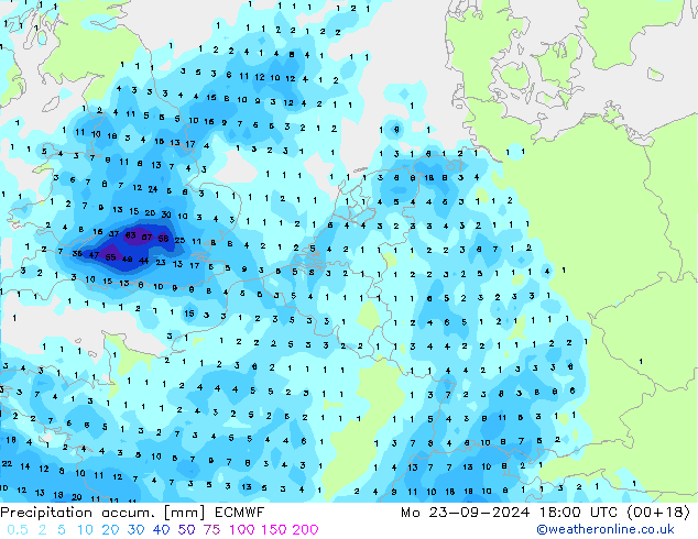 Precipitación acum. ECMWF lun 23.09.2024 18 UTC