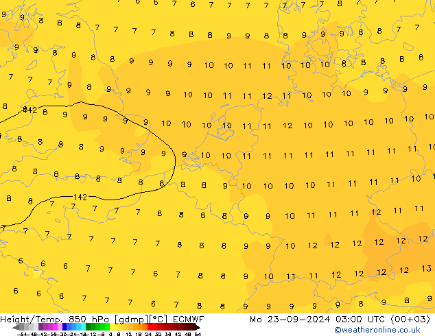 Height/Temp. 850 hPa ECMWF lun 23.09.2024 03 UTC