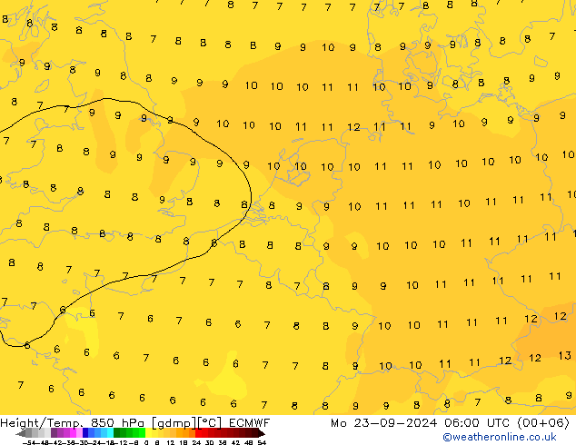 Height/Temp. 850 hPa ECMWF Mo 23.09.2024 06 UTC