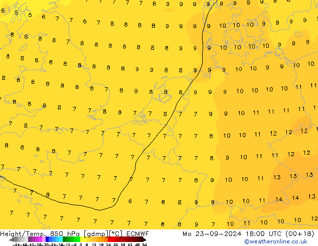 Z500/Rain (+SLP)/Z850 ECMWF Mo 23.09.2024 18 UTC