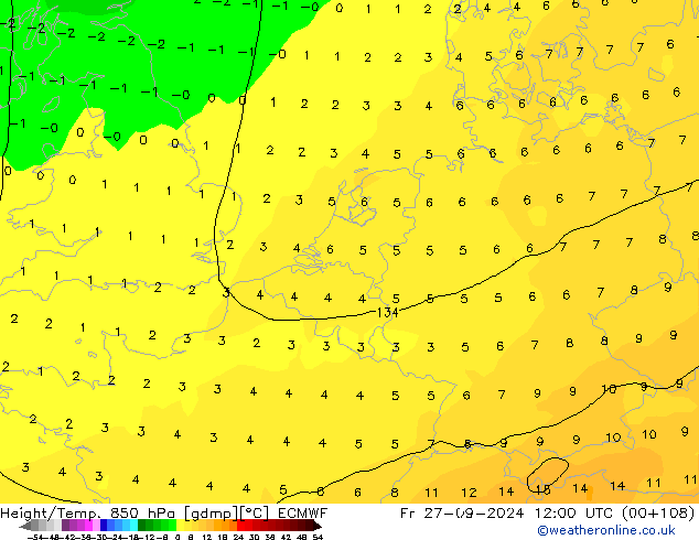 Z500/Rain (+SLP)/Z850 ECMWF Fr 27.09.2024 12 UTC