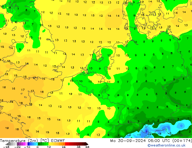 Temperatura (2m) ECMWF lun 30.09.2024 06 UTC