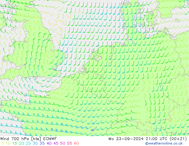 风 700 hPa ECMWF 星期一 23.09.2024 21 UTC