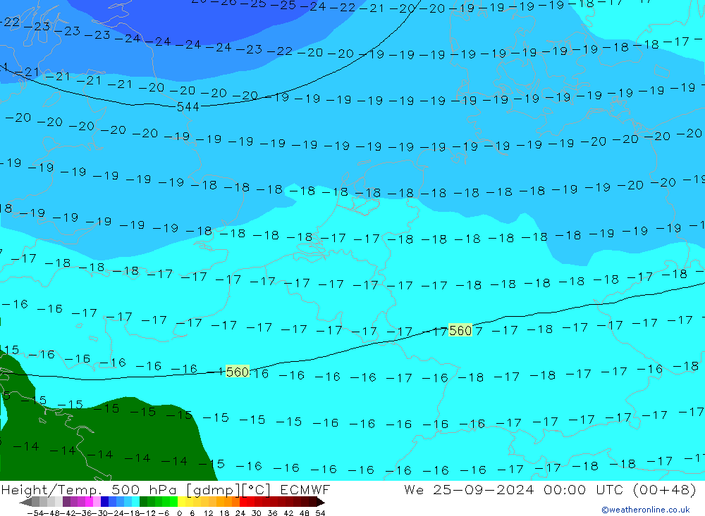 Z500/Rain (+SLP)/Z850 ECMWF mer 25.09.2024 00 UTC