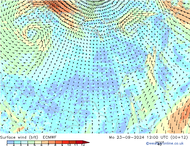  10 m (bft) ECMWF  23.09.2024 12 UTC