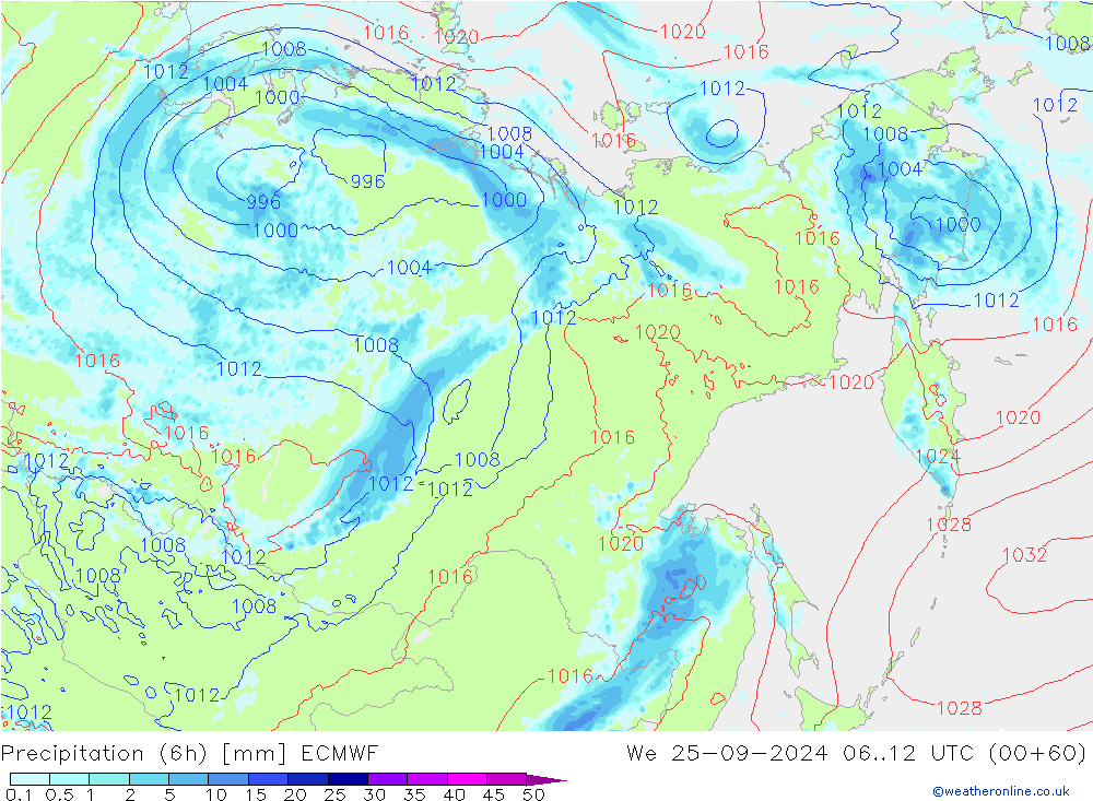 Z500/Rain (+SLP)/Z850 ECMWF mer 25.09.2024 12 UTC