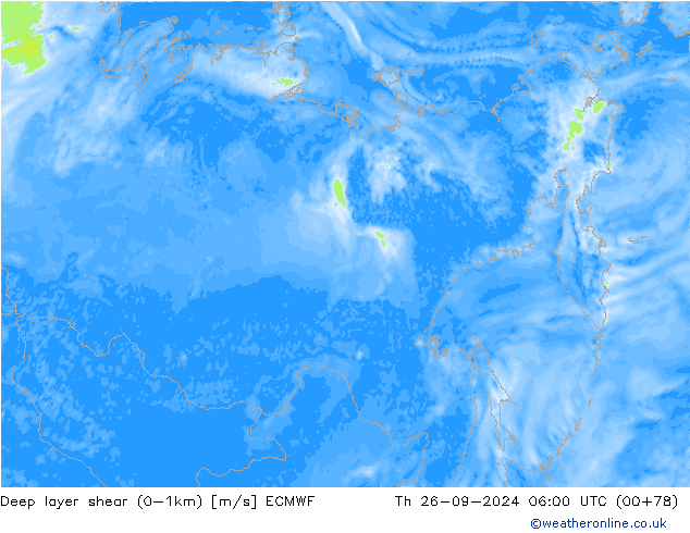 Deep layer shear (0-1km) ECMWF do 26.09.2024 06 UTC