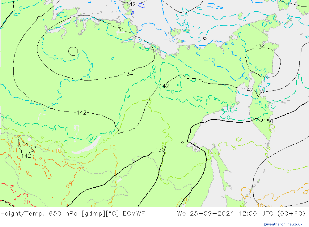 Z500/Yağmur (+YB)/Z850 ECMWF Çar 25.09.2024 12 UTC