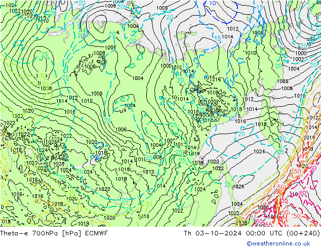 Theta-e 700hPa ECMWF Th 03.10.2024 00 UTC