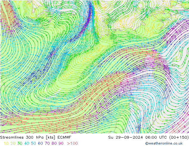 Streamlines 300 hPa ECMWF Ne 29.09.2024 06 UTC