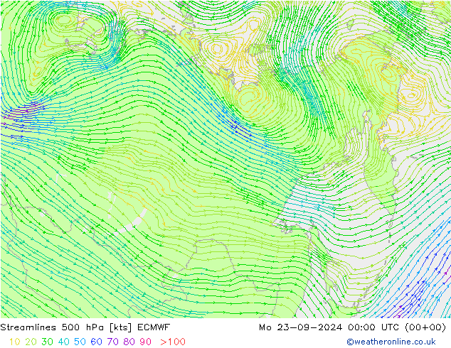 Stroomlijn 500 hPa ECMWF ma 23.09.2024 00 UTC