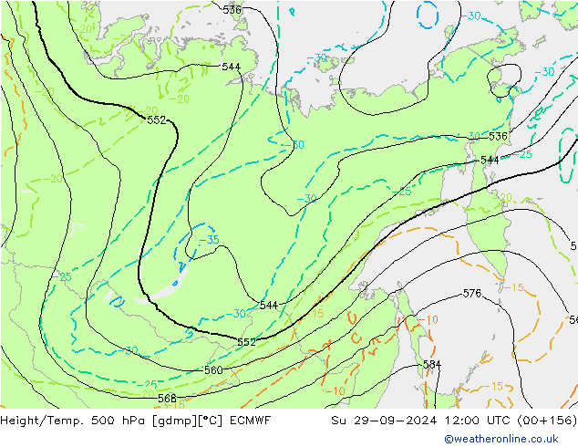 Z500/Rain (+SLP)/Z850 ECMWF Su 29.09.2024 12 UTC