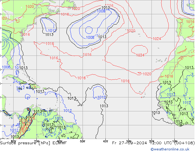 ciśnienie ECMWF pt. 27.09.2024 12 UTC