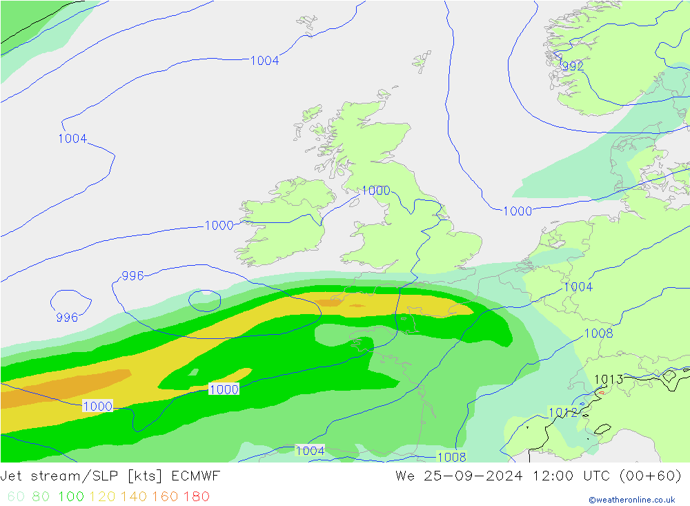 Jet stream/SLP ECMWF We 25.09.2024 12 UTC