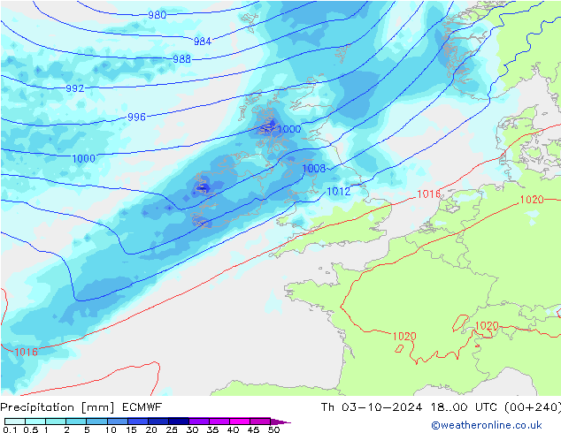 осадки ECMWF чт 03.10.2024 00 UTC