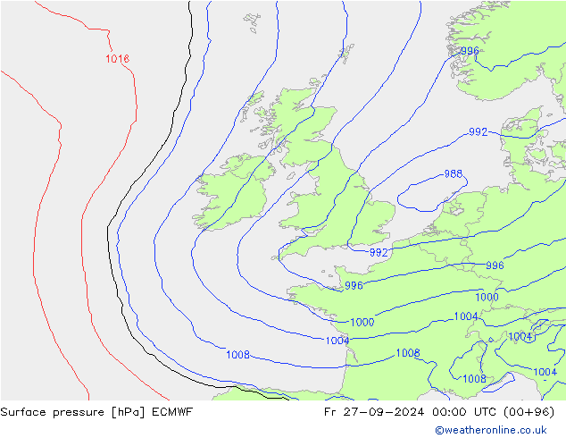 Surface pressure ECMWF Fr 27.09.2024 00 UTC